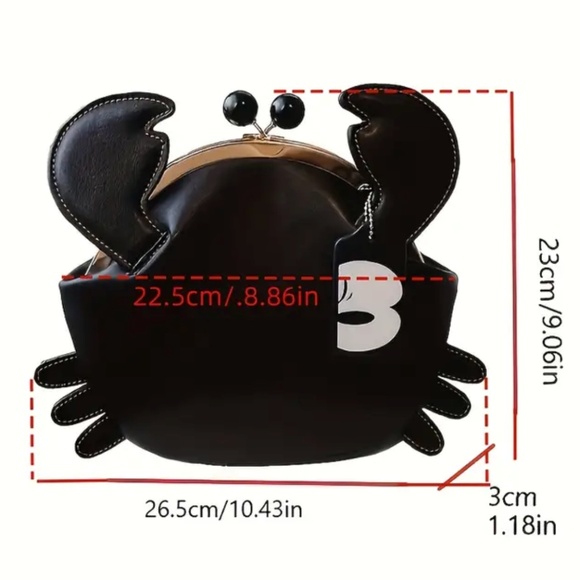 CRAB SHAPE BAG - RED FUN NOVELTY PURSE - ADJUSTABLE STRAP IN CRAB FOR CROSSBODY - Picture 9 of 10